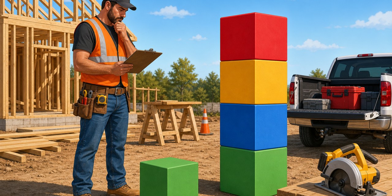 Contractor in a hi-vis orange vest comparing a crew wage to the fully loaded hourly cost after payroll tax, workers' comp, and benefits